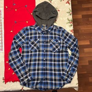 Eddie Bauer blue plaid flannel hoodie